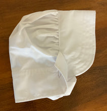Load image into Gallery viewer, White Imperial Broadcloth Prairie Bonnet with Shuttle Tatted Edging