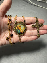 Load image into Gallery viewer, Acadian Brown Cotton Shuttle Tatted Rosary with Tiger Eye Beads