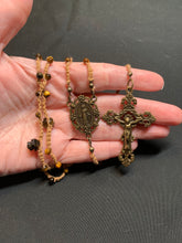 Load image into Gallery viewer, Acadian Brown Cotton Shuttle Tatted Rosary with Tiger Eye Beads