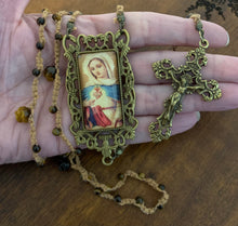 Load image into Gallery viewer, Acadian Brown Cotton Shuttle Tatted Rosary with Tiger Eye Beads