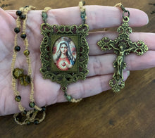 Load image into Gallery viewer, Acadian Brown Cotton Shuttle Tatted Rosary with Tiger Eye Beads