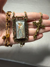 Load image into Gallery viewer, Acadian Brown Cotton Shuttle Tatted Rosary with Tiger Eye Beads