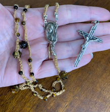 Load image into Gallery viewer, Acadian Brown Cotton Shuttle Tatted Rosary with Tiger Eye Beads