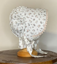 Load image into Gallery viewer, Prairie Bonnet, Vintage Blush Floral Fabric -Shuttle Tatted Edging or Plain