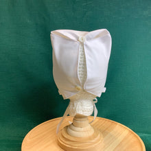 Load image into Gallery viewer, Fitted Birdie Cap - White Imperial Broadcloth with Blue Tatted Edging