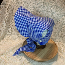 Load image into Gallery viewer, Vintage Bonnet - Blue & White Gingham Bonnet w/buttons