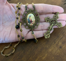Load image into Gallery viewer, Acadian Brown Cotton Shuttle Tatted Rosary with Tiger Eye Beads