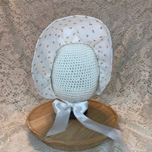 Load image into Gallery viewer, Vintage Bonnet - Cherry Bonnet w/ White Satin Ribbon