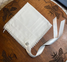 Load image into Gallery viewer, Handkerchief Bonnet, Shuttle Tatted Petite White Edging
