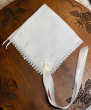 Load image into Gallery viewer, Handkerchief Bonnet, Shuttle Tatted Petite White Edging