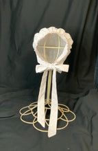 Load image into Gallery viewer, White Eyelet Prairie Bonnet with Shuttle Tatted Edging