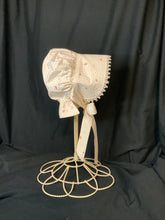 Load image into Gallery viewer, Prairie Bonnet, Vintage Rose Buds Fabric -Shuttle Tatted Edging or Plain