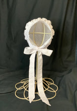 Load image into Gallery viewer, White Eyelet Prairie Bonnet with Shuttle Tatted Edging