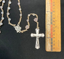 Load image into Gallery viewer, Rosary - Shuttle Tatted, Carved Rose Quartz Beads