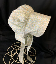 Load image into Gallery viewer, Prairie Bonnet, Vintage Blue Calico Fabric -Shuttle Tatted Edging or Plain