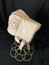 Load image into Gallery viewer, Prairie Bonnet, Vintage Rose Buds Fabric -Shuttle Tatted Edging or Plain