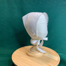Load image into Gallery viewer, Fitted Birdie Cap - White Imperial Broadcloth with White Tatted Edging
