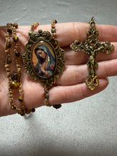 Load image into Gallery viewer, Acadian Brown Cotton Shuttle Tatted Rosary with  Tiger Eye Beads
