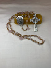 Load image into Gallery viewer, Acadian Brown Cotton Shuttle Tatted Rosary with Rose Quartz Beads
