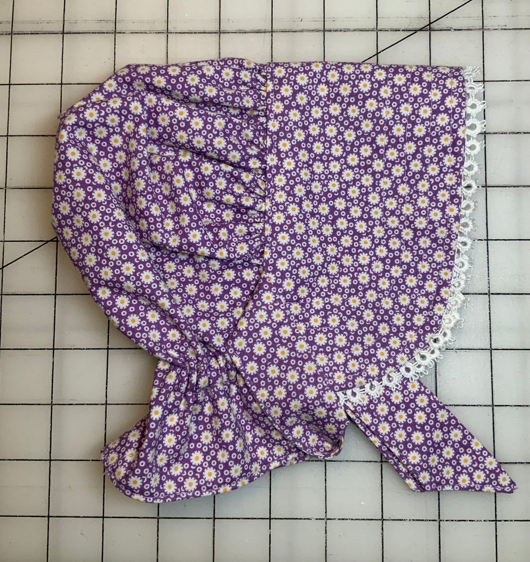 Bonnet - Daisies on Purple Prairie Bonnet, with Shuttle Tatted Edging or Plain