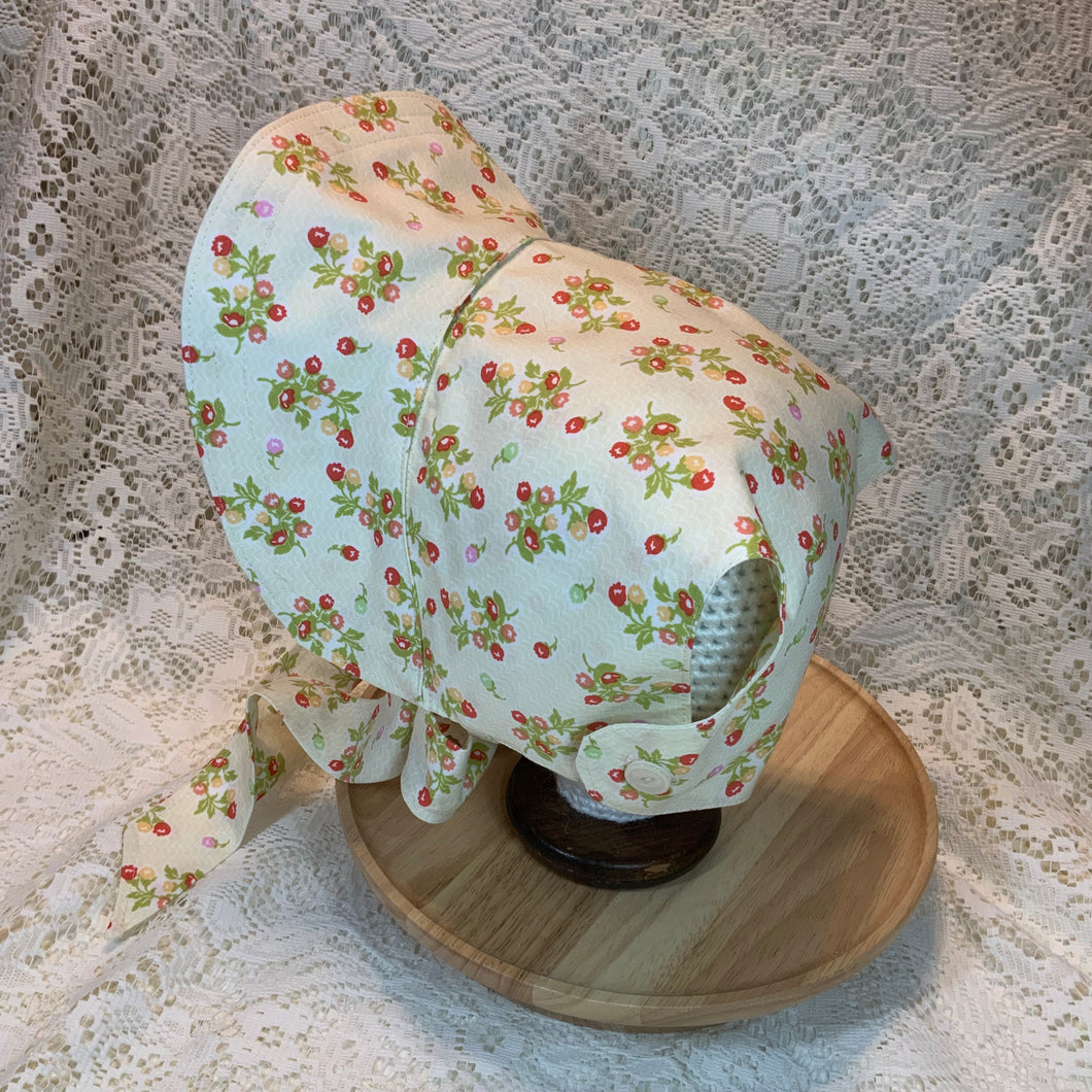 Vintage Bonnet - Vintage Floral Bouquet Bonnet w/Vintage Buttons