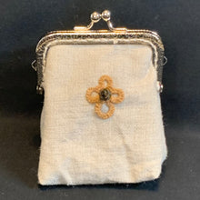 Load image into Gallery viewer, Acadian Brown Cotton Clasp Bag with Shuttle Tatted Cross

