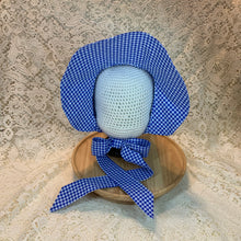 Load image into Gallery viewer, Vintage Bonnet - Blue &amp; White Gingham Bonnet w/buttons
