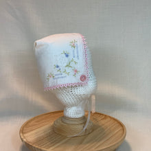 Load image into Gallery viewer, Handkerchief Bonnet, Shuttle Tatted Pink Edging
