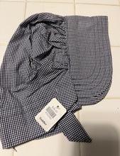 Load image into Gallery viewer, Navy &amp; White Gingham Prairie Bonnet -White Shuttle Tatted Edging or Plain
