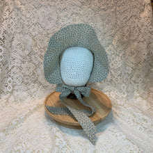 Load image into Gallery viewer, Vintage Bonnet - Blue Calico Bonnet w/Peter Cottontail Buttons
