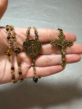 Load image into Gallery viewer, Acadian Brown Cotton Shuttle Tatted Rosary with  Tiger Eye Beads
