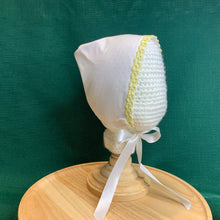Load image into Gallery viewer, Fitted Birdie Cap - White Imperial Broadcloth with Ecru Tatted Edging
