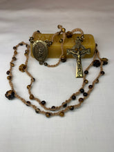 Load image into Gallery viewer, Acadian Brown Cotton Shuttle Tatted Rosary with  Tiger Eye Beads
