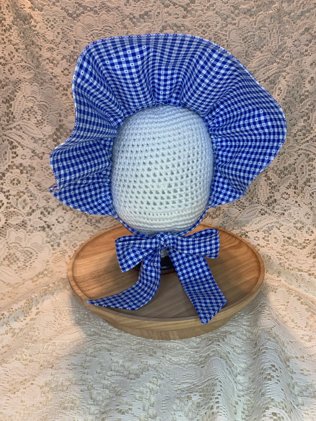 Vintage Bonnet - Blue & White Gingham Bonnet