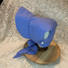 Load image into Gallery viewer, Vintage Bonnet - Blue &amp; White Gingham Bonnet w/buttons
