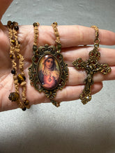 Load image into Gallery viewer, Acadian Brown Cotton Shuttle Tatted Rosary with  Tiger Eye Beads
