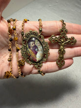 Load image into Gallery viewer, Acadian Brown Cotton Shuttle Tatted Rosary with  Tiger Eye Beads
