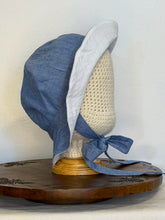 Load image into Gallery viewer, Chambray &amp; White Seersucker Bucket Hat w/ ties
