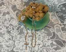 Load image into Gallery viewer, Acadian Brown Cotton Shuttle Tatted Rosary with Rose Quartz Beads
