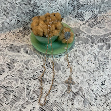 Load image into Gallery viewer, Acadian Brown Cotton Shuttle Tatted Rosary with Rose Quartz Beads
