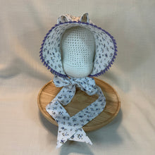 Load image into Gallery viewer, Periwinkle Calico Button Bonnets - with Tatted Edging
