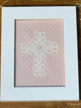 Load image into Gallery viewer, Shadow Box - Shuttle Tatted Detailed Cross with Rose Center
