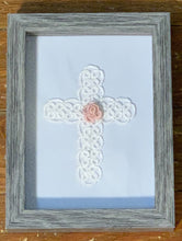 Load image into Gallery viewer, Shadow Box - Shuttle Tatted Detailed Cross with Rose Center
