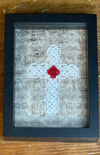 Load image into Gallery viewer, Shadow Box - Shuttle Tatted Detailed Cross with Rose Center

