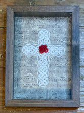 Load image into Gallery viewer, Shadow Box - Shuttle Tatted Detailed Cross with Rose Center
