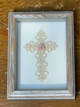 Load image into Gallery viewer, Shadow Box - Shuttle Tatted Detailed Cross with Rose Center
