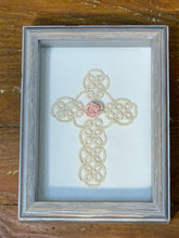 Load image into Gallery viewer, Shadow Box - Shuttle Tatted Detailed Cross with Rose Center
