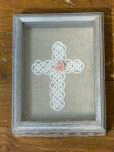 Load image into Gallery viewer, Shadow Box - Shuttle Tatted Detailed Cross with Rose Center
