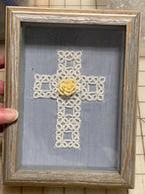Load image into Gallery viewer, Shadow Box - Shuttle Tatted Detailed Cross with Rose Center
