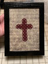 Load image into Gallery viewer, Shadow Box - Shuttle Tatted Detailed Cross with Rose Center
